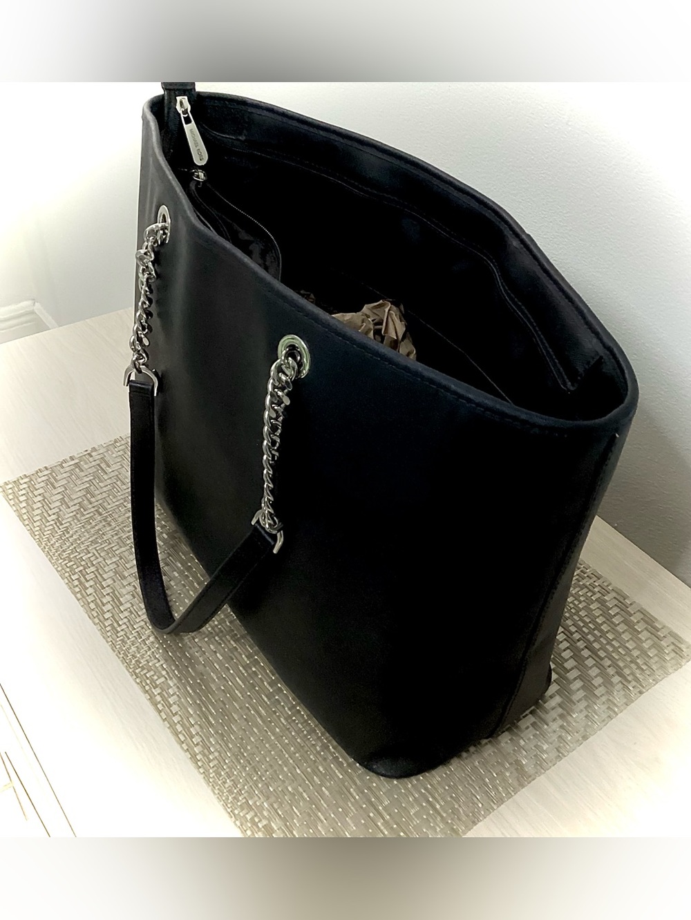 Michael Kors Black Tote with Silver Chain Handles - Picture 2 of 8